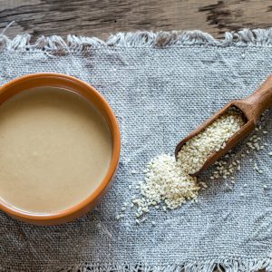 Bowl of tahini with sesame seeds